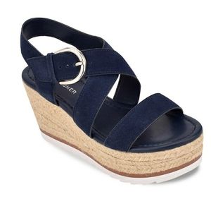 Marc Fisher Dark Suede Blue Wedge Sandals Sz 7.5